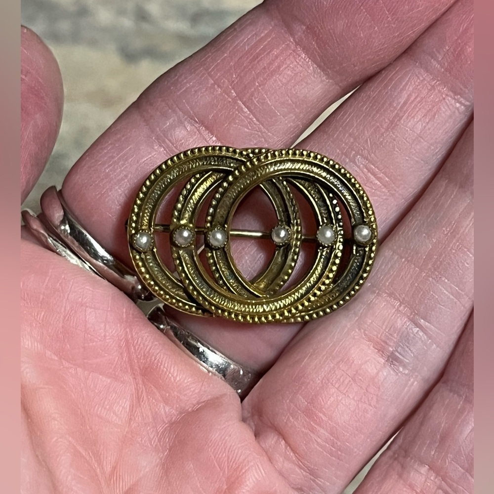 Antique Triple Circle And Seed Pearl Design Pin/Brooch